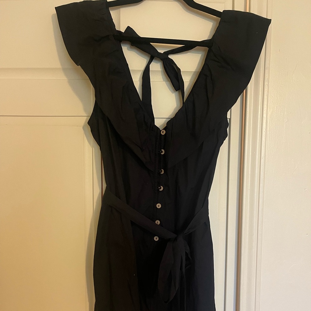 Free People Black Ruffle-Trim Jumpsuit